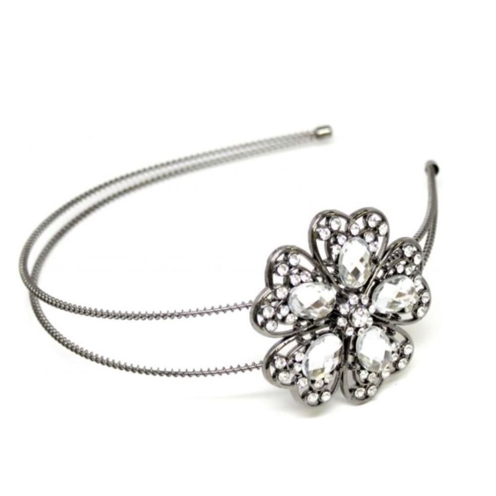 Elegant Silver Floral Crystal Stone Style Headband